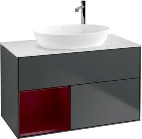 V&B Waschtischunterschrank Finion 100 mit Wandbeleuchtung, lackiert, Dunkelblau, B/T/H: 100 x 50,1 x 50,1 cm - Bild 1