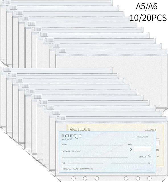 10 transparente Bindertaschen A5 mit 6 Löchern aus Kunststoff für Budgetplaner und Ordner - Bild 1
