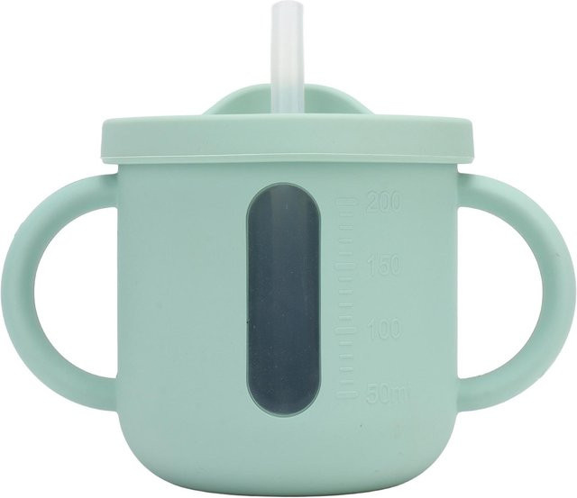 CosyHome Silikon-Schnabeltasse mit Strohhalm und Doppelgriffen in Grün, auslaufsicher für Kleinkinder - Bild 1