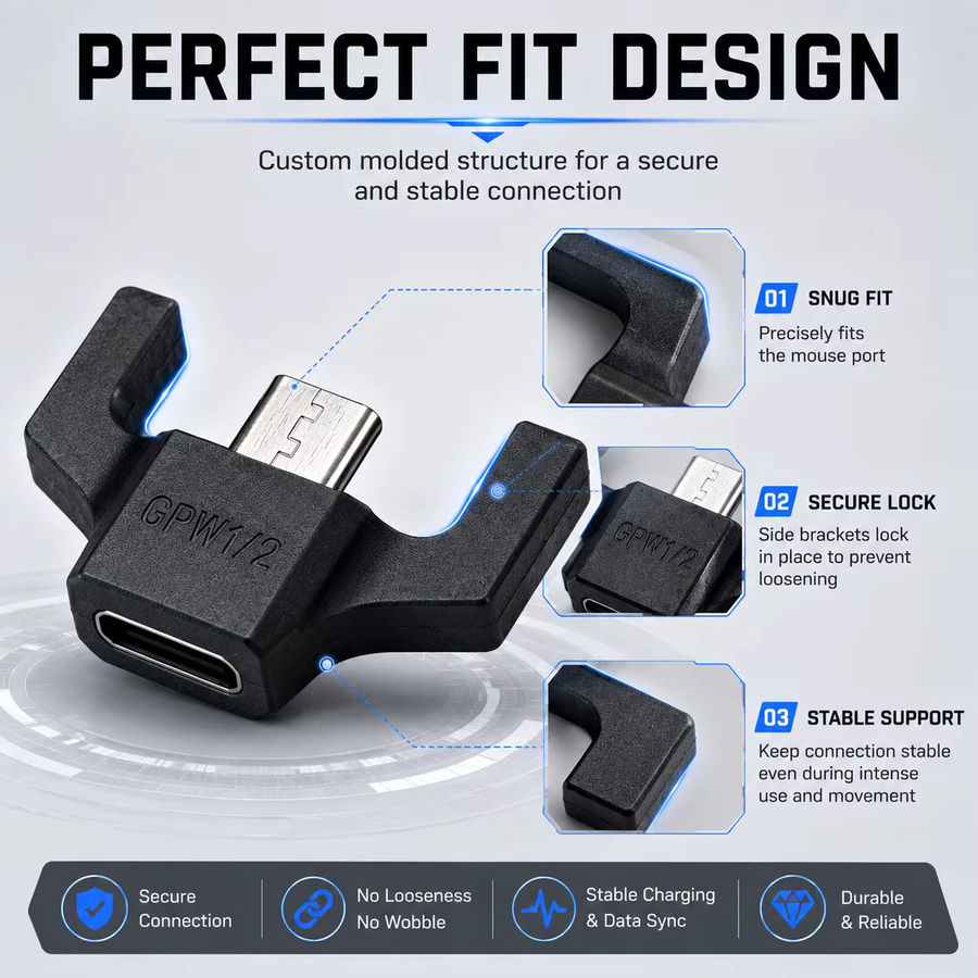 Logitech USB-C-Adapter für G Pro Wireless, GPX Superlight, G703 und G903 Mäuse, Micro-USB-zu-USB-C-Ladekonverter, Schwarz - Bild 3
