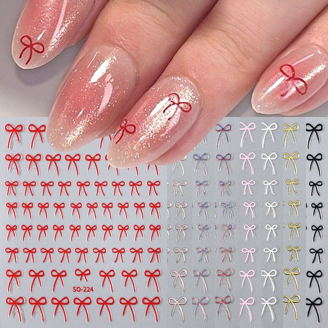 Nail Art Aufkleber 3D Schleife, 8 Stück, Schwarz, Rot, Rosa, Gold - Bild 1