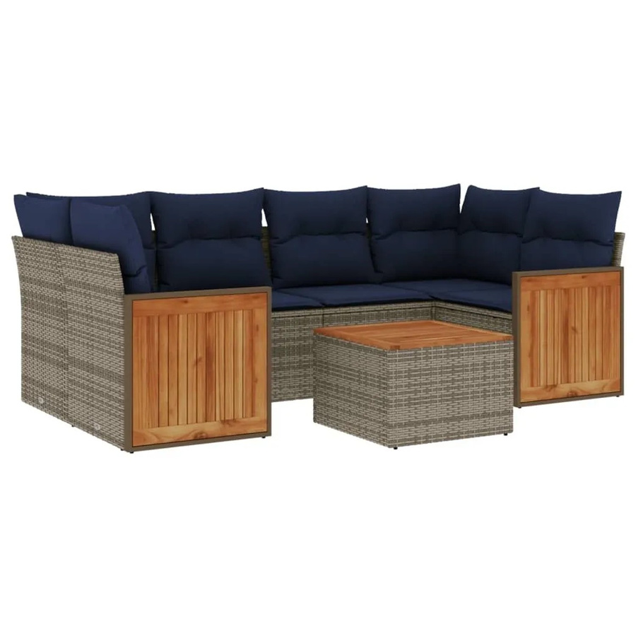 vidaXL 7-tlg. Gartensofa-Set aus Polyrattan in Grau mit Kissen und Ottoman für Terrasse und Garten - Bild 2