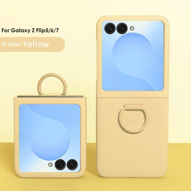 Stoßfeste Silikon Handyhülle mit Fingerring für Samsung Galaxy Z Flip 7, 6 und 5 in Bonbonfarben, 2-teiliges Set aus Silikon und hartem PC - Bild 1