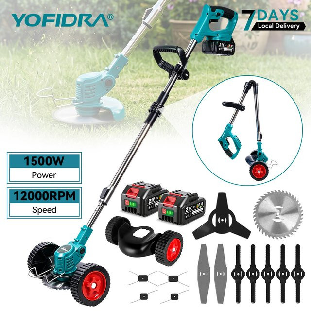 YOFIDRA Kabelloser Elektrischer Rasenmäher und Rasentrimmer, Faltbar und Einstellbar, 100-135 cm, Garten-Unkrautentferner kompatibel mit Makita 21V Akku - Bild 1