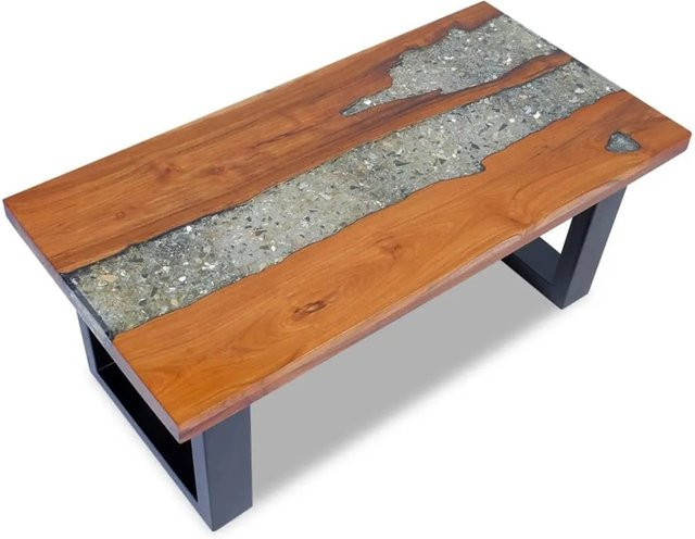 vidaXL Couchtisch aus massivem Teakholz und Harz mit Glasdekor in Braun, B/T/H: 100 x 50 x 40 cm - Bild 1
