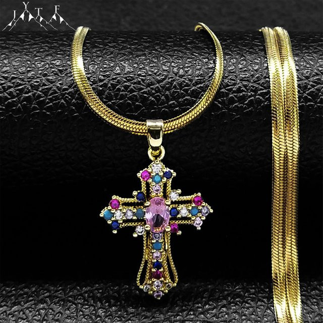 JYTF Halskette, Edelstahl, Zirkonia, Gold, Damen, Vintage - Bild 1