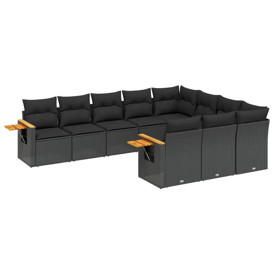 vidaXL 10-teilige Garten-Sofagarnitur aus Poly-Rattan und Akazienholz in Schwarz mit Kissen - Bild 2