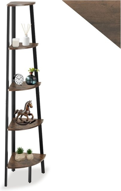 tectake Eckregal Portland Industrial Style aus Stahl und Holz Dunkel, B/T/H: 34 x 34 x 158,5 cm - Bild 1