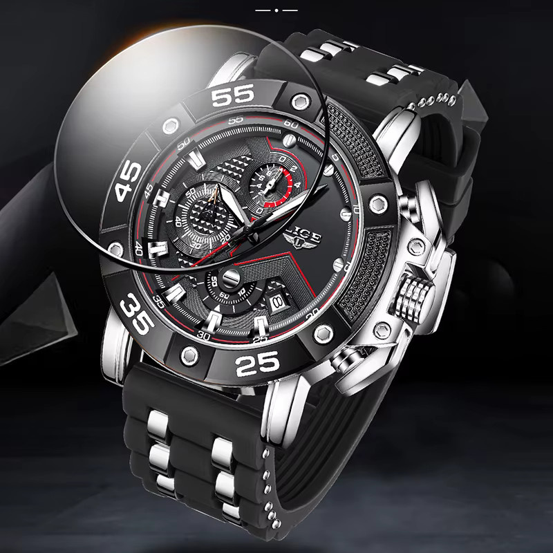 LIGE Armbanduhr Quarz, Edelstahl, Schwarz, Herren, Analoguhr - Bild 3