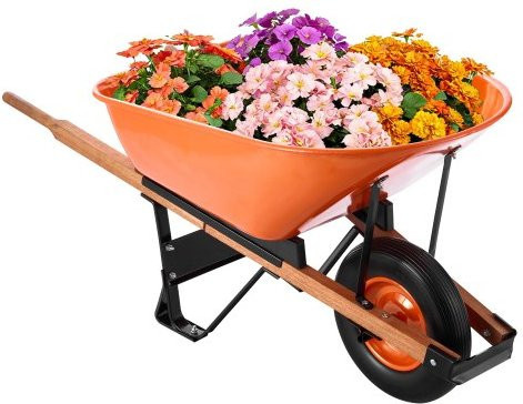 VEVOR Einrädriger Garten-Schubkarrenwagen mit 6 Kubikfuß Volumen und 150 kg Tragkraft, Metallgriff und 40 cm breiten Spurrädern für Garten und Landwirtschaft - Bild 1