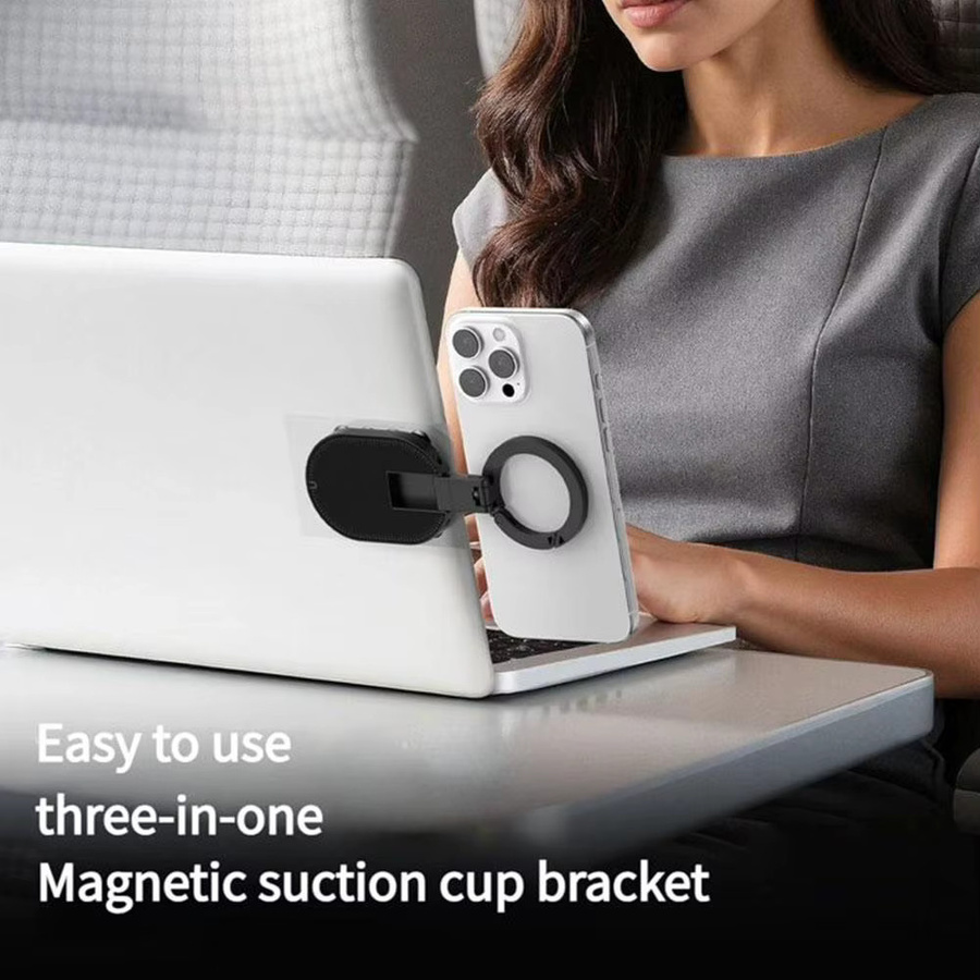 3-in-1 Multifunktionaler Telefonhalter mit Saugnapf, Desktop-Ständer und magnetischer Unterstützung in Schwarz für iPhone, Xiaomi, Huawei und Samsung - Bild 3