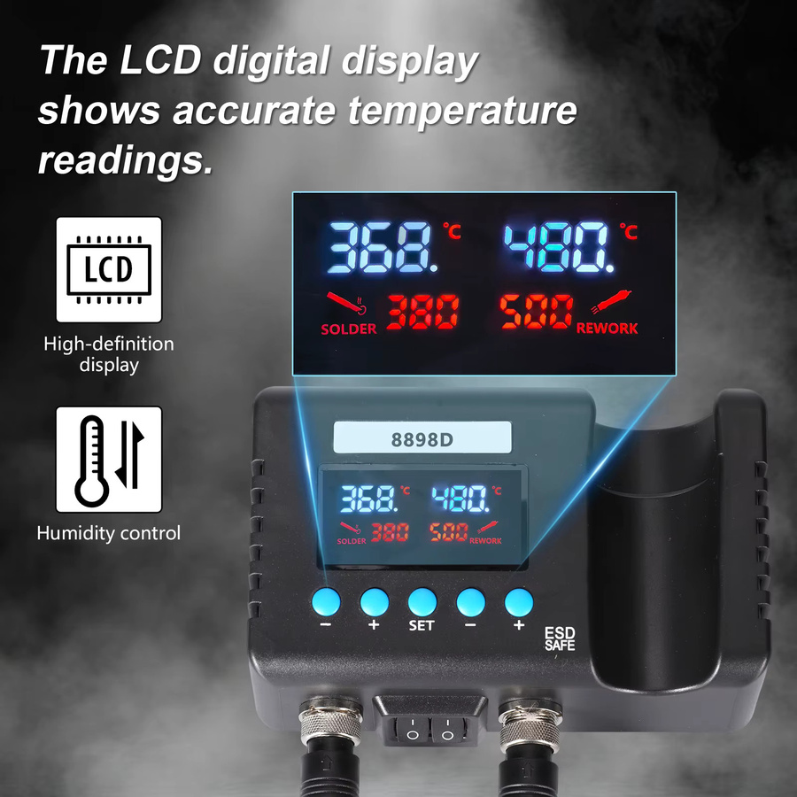 DWiusty Heißluft-Lötstation mit digitaler Temperaturregelung und elektrischem Lötkolben in Schwarz für Elektronik-Reparaturen - Bild 4