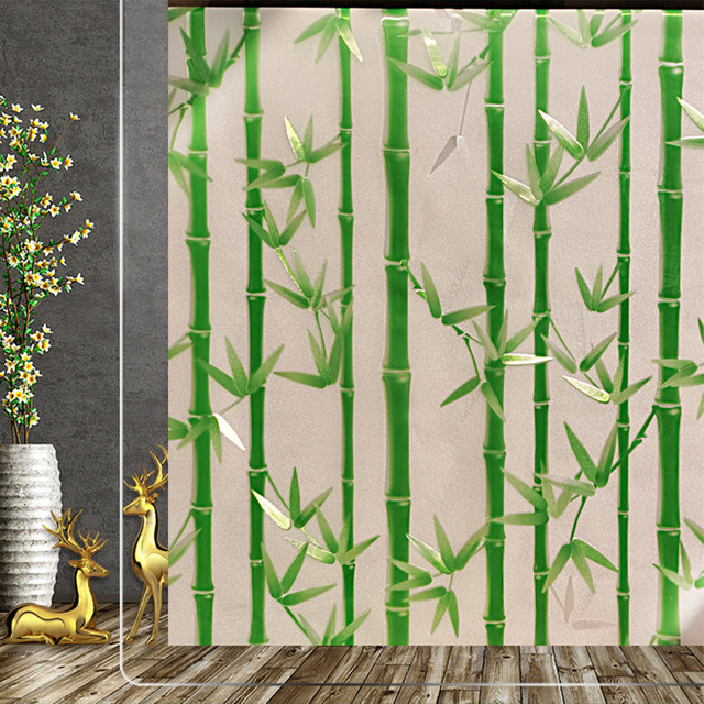 WXSHSH Bambus Fensterfolie Milchglasfolie mit floralem Design, statisch haftend und abnehmbar zur Privatsphäre - Bild 1