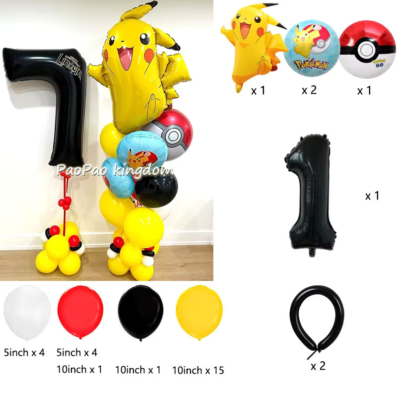 Potdemiel Pokemon Luftballon Set mit Pikachu und Pokemon Ball für Kinder Geburtstagsdekoration, Mehrfarbig - Bild 2