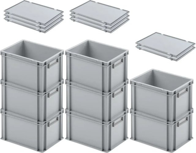 PROREGAL SuperSparSet 8er Pack Eurobehälter mit Scharnierdeckel und geschlossenem Griff, Grau, H x B x T: 23,5 x 30 x 40 cm - Bild 1