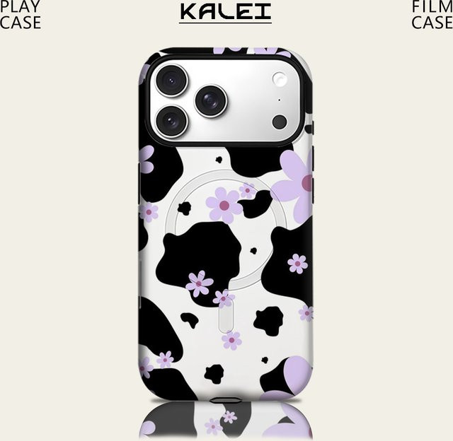 Potdemiel Handyhülle mit Kuh-Design für iPhone 17 16 15 14 13 Pro Max Plus, magnetisch, doppelschichtig und robust, Schwarz und Rosa - Bild 1