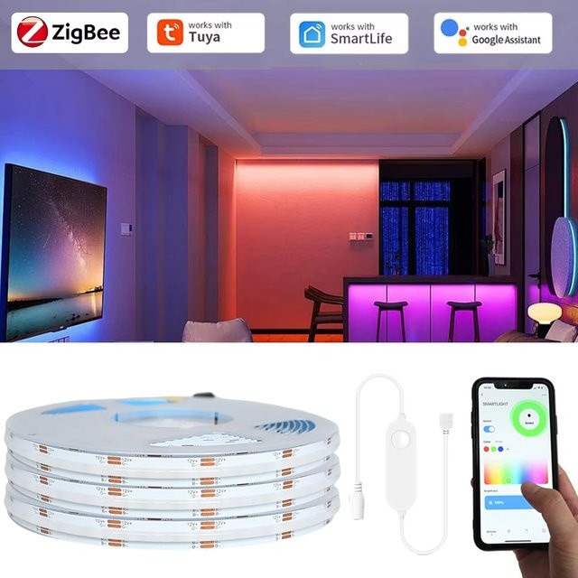 CENFAYA Tuya Zigbee COB RGB LED-Streifen 12V, dimmbar, Multicolor, kompatibel mit Alexa, Google Assistant und SmartThings - Bild 1
