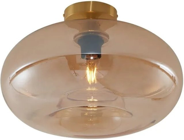 QAZQA Art-Deco Deckenleuchte in Messing mit bernsteinfarbenem Kugellglas, Durchmesser: 40 cm - Bild 1