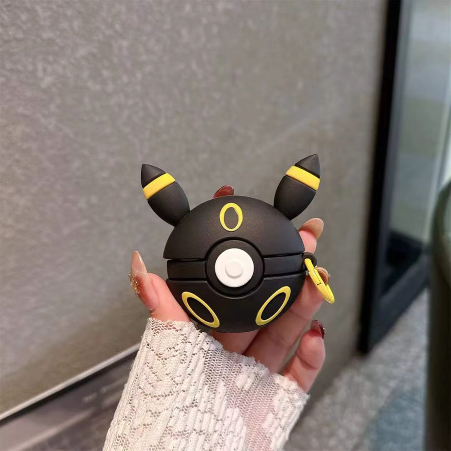 Schutzhülle für AirPods in Schwarz mit niedlichem 3D-Cartoon-Design und Schlüsselanhänger - Bild 2