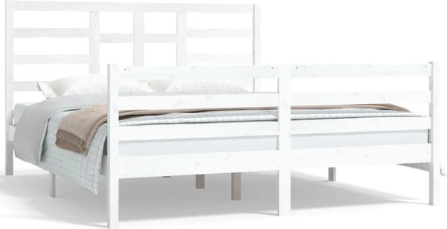 vidaXL Massivholzbett aus Kiefernholz in Weiß, modern und lackiert, B/T/H: 160 x 200 x 104 cm - Bild 1