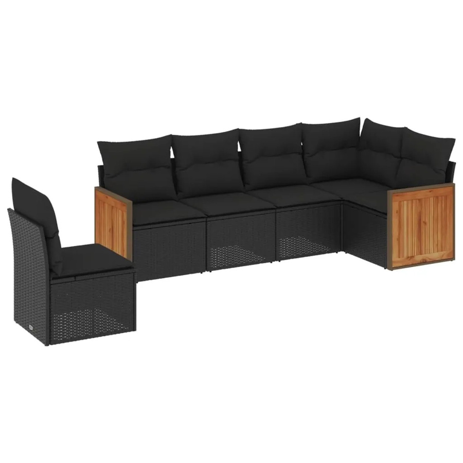 vidaXL 6-teilige Garten-Sofagarnitur in L-Form aus schwarzem PE-Rattan mit Sitzkissen und Rückenkissen - Bild 2