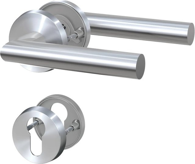 BASI Rosetten-Garnitur ZB 3200 aus Edelstahl in Silber, L-Form mit Lochung für Profilzylinder, B/H/T: 220 x 60 x 170 mm - Bild 1