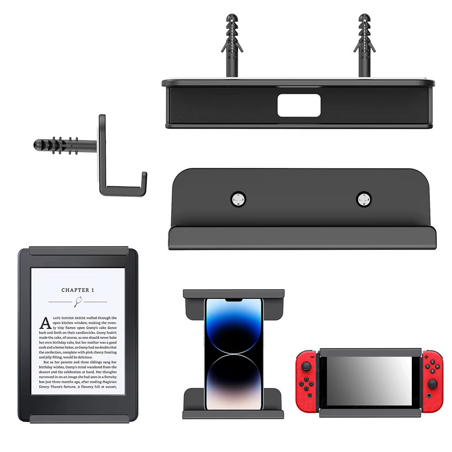 ALLOYSEED Universelle Tablet-Wandhalterung in Schwarz für iPad, iPhone, Kindle, Samsung, Xiaomi und Lenovo zur Montage mit Kleber oder Schraube - Bild 1