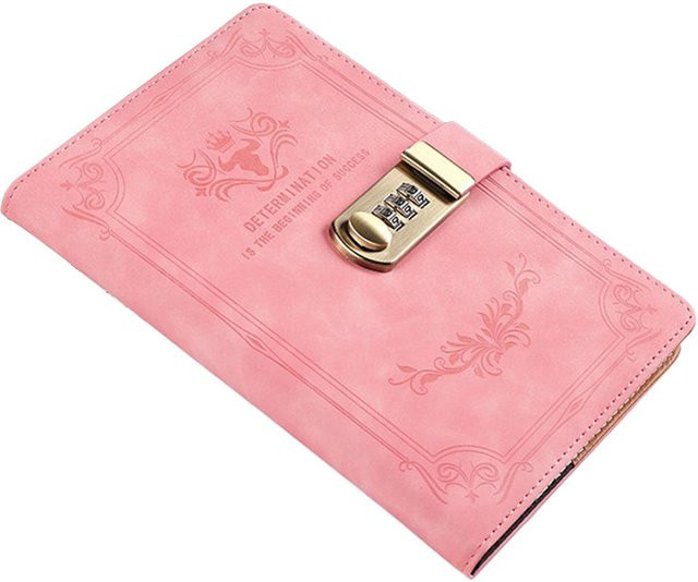 Igeteck Passwortschloss Notizbuch aus PU-Leder mit Hardcover und Stiftschlaufe in Pink - Bild 1