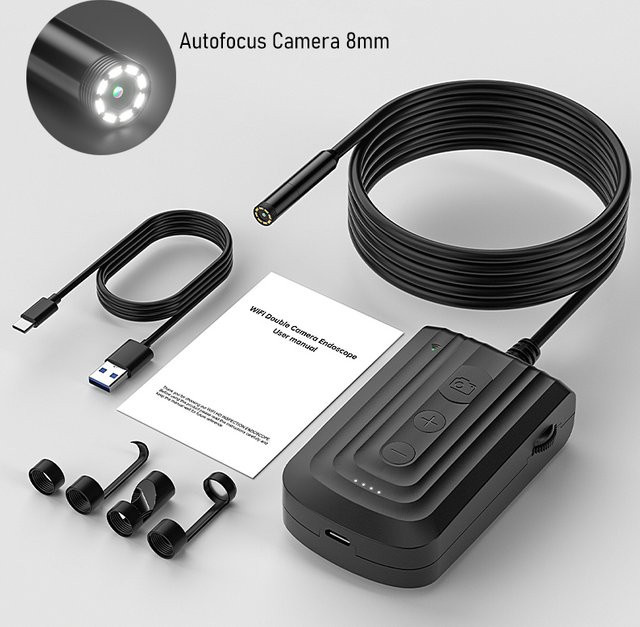 BUMBORN WiFi Industrie-Endoskopkamera in Schwarz, 1920P HD mit Autofokus, 8 mm Objektiv, IP67 wasserdicht, kompatibel mit iPhone und Android, 2600 mAh Akku - Bild 1