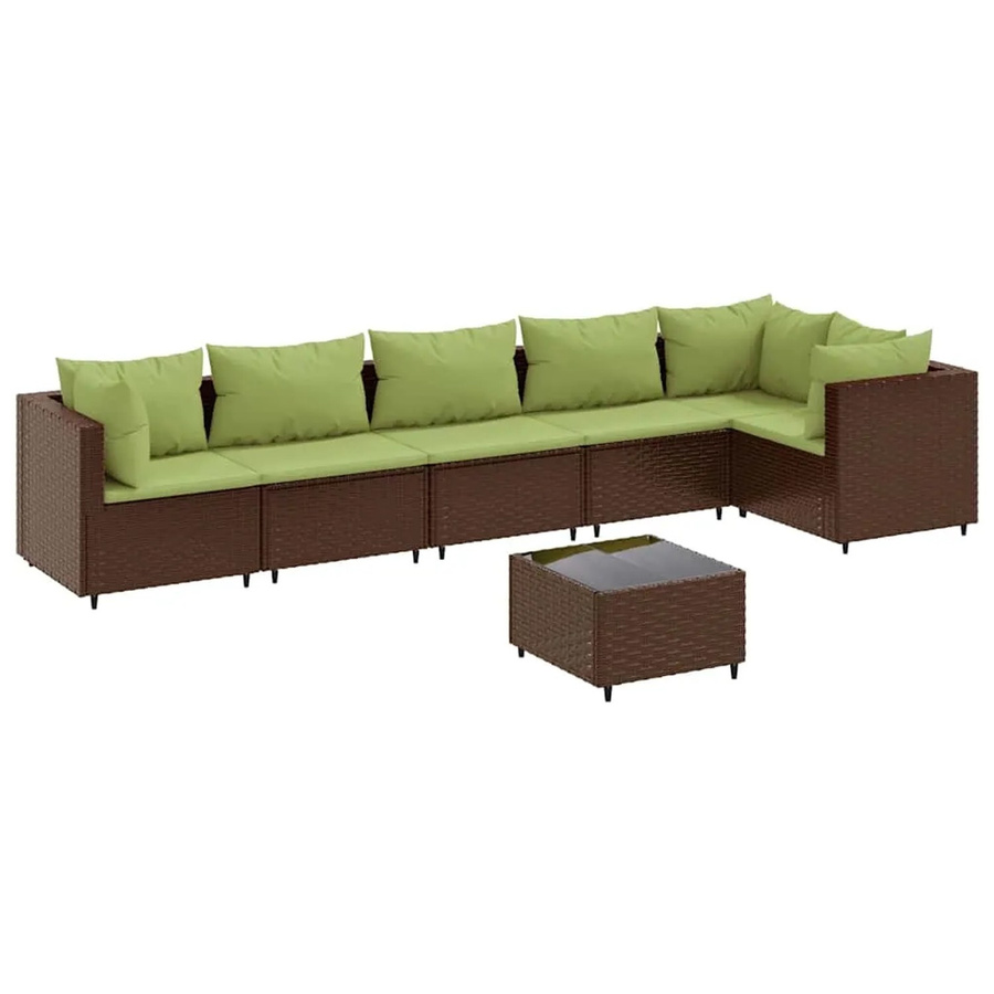 vidaXL 7-tlg. Garten-Lounge-Set in L-Form aus braunem PE-Rattan mit wetterfesten Kissen und pulverbeschichtetem Stahlgestell - Bild 2