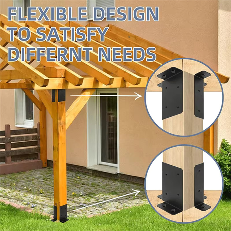 EQZ AT05 Verstellbare Holzaunpfosten-Basisstützhalterung in Schwarz, passend für 2 x 4, 4 x 4 und 6 x 6 Pfosten für Pergola oder Briefkästen - Bild 2