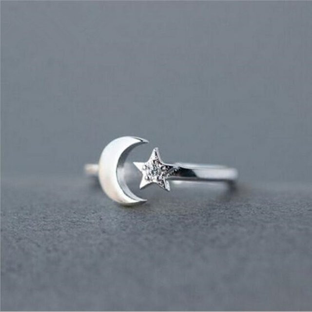 GaGa-Duck Ring 925 Silber, Stern und Mond, Damen - Bild 1