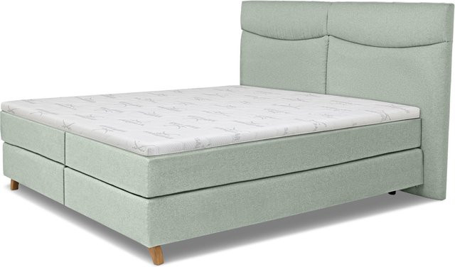 Boxspringbett SANSIBAR LIVING Langeoog in Blau und Silber mit Stoffbezug und Taschenfederkern, B/T: 160 x 200 cm - Bild 1
