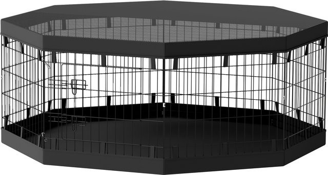 PawHut Hundepark Aosom aus Stahl mit 8 faltbaren modularen Paneelen, Tür sowie oberer und unterer Abdeckung, Farbe: Schwarz, B/T: 61 x 61 cm - Bild 1