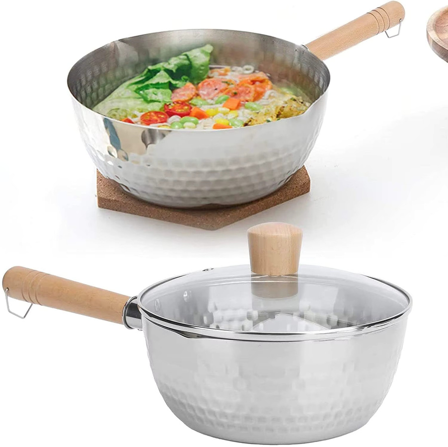 MYVIT Edelstahl Pfanne im japanischen Stil mit Holzgriff, unbeschichtet, Silber - Bild 4