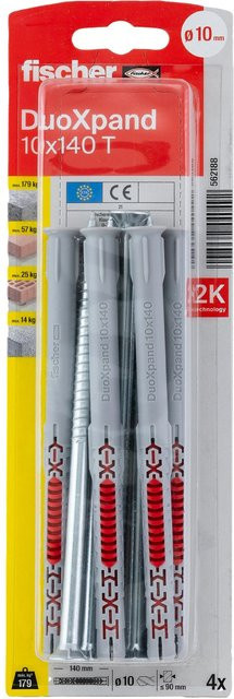 Fischer Langschaftdübel DuoXpand T Senkkopfschraube Grau, Durchmesser: 10 mm, Länge: 140 mm, 4 Stück - Bild 1