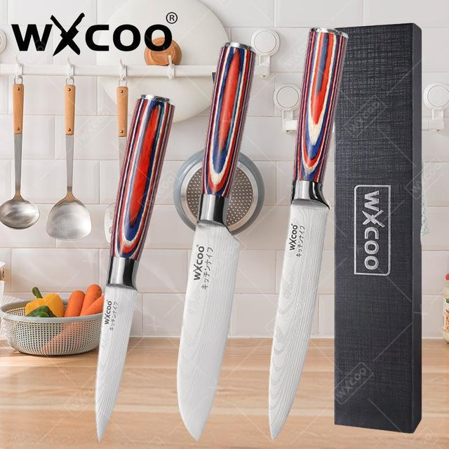 WXCOO Santoku Damaskus Küchenmesser mit Laser-Design in Multicolour inklusive Geschenkbox - Bild 1