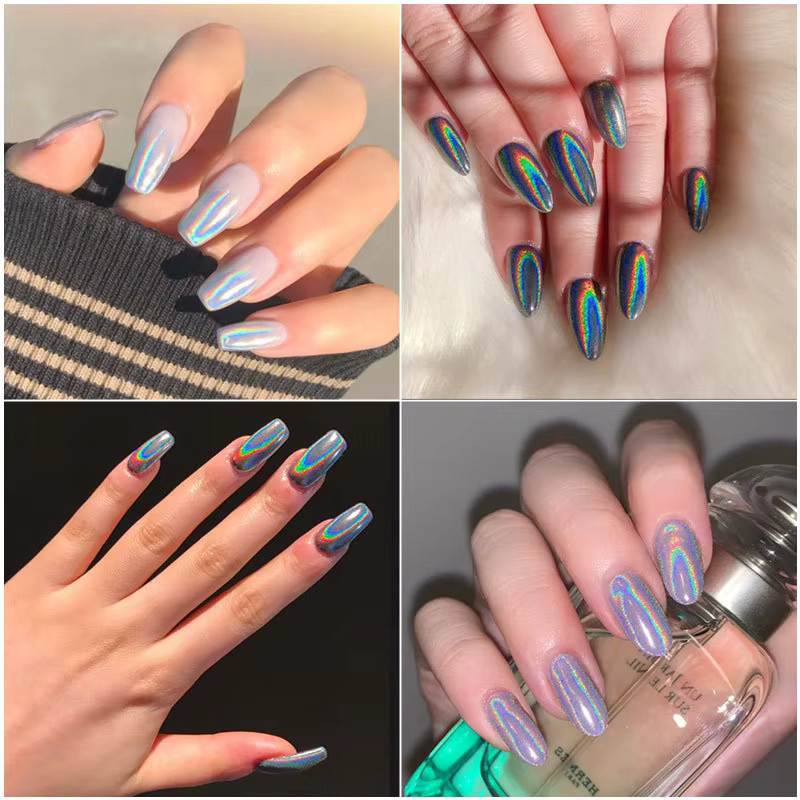 HotPress Nail Art Glitzerpulver, 12er Set, holografisch, 0,5 g pro Glas - Bild 3