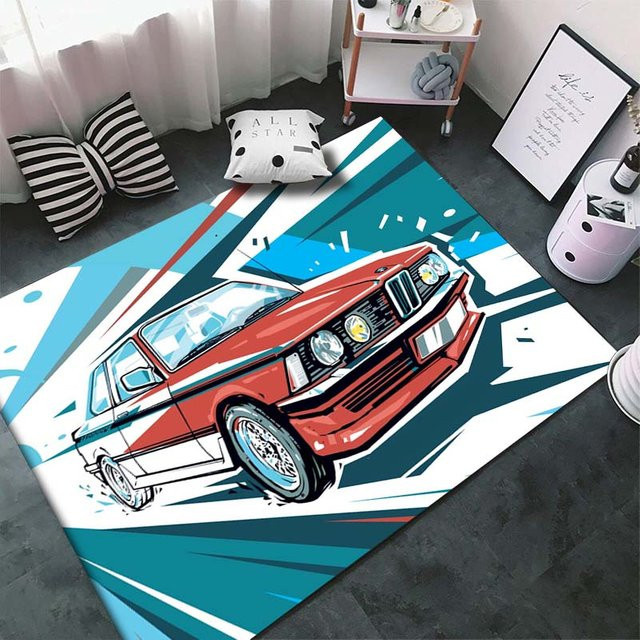 UQIDEHOME Kunstteppich mit klassischem Rennwagenmuster, rutschfest und waschbar, Mehrfarbig, B/T: 80 x 50 cm - Bild 1