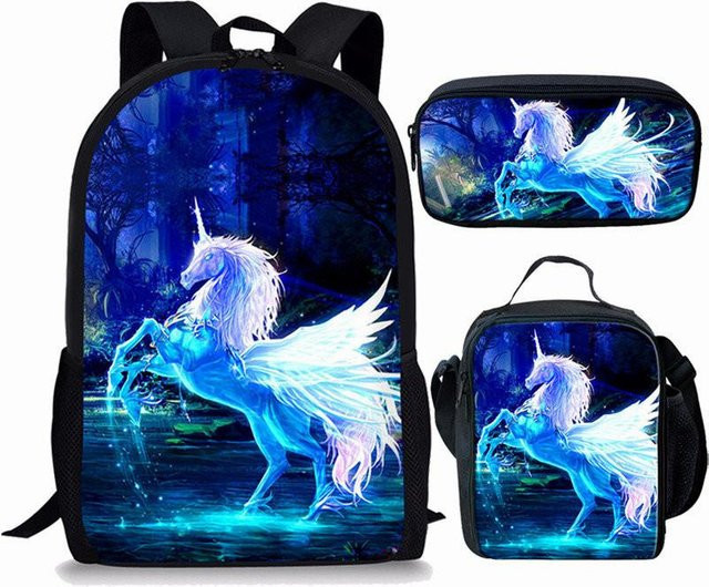 Fancy Style Studio Einhorn Set aus 3 Teilen mit Rucksack, Lunchtasche und Federmäppchen in Blau - Bild 1