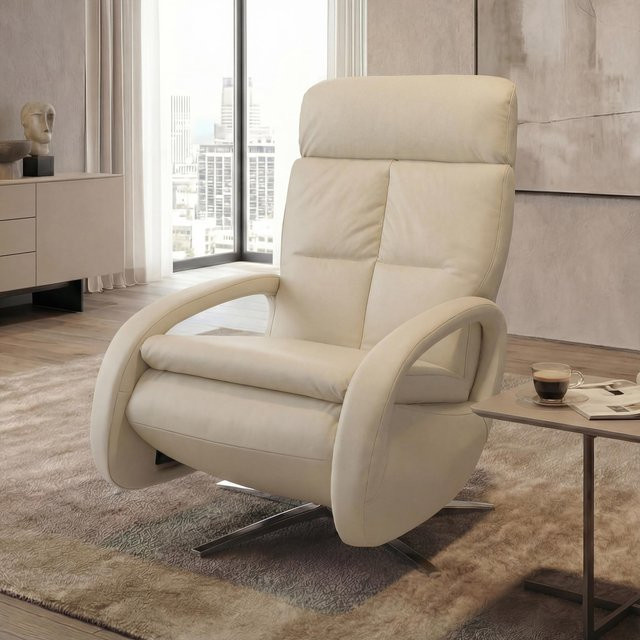 Elektrisch verstellbarer Relaxsessel MCW-L11 aus Voll-Leder in Creme-Weiß mit Liegefunktion und Drehfunktion - Bild 1
