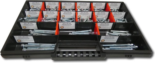 300-teiliges Zylinderschrauben Sortiment M5 in Silber, DIN 912/ISO 4762 Maschinenschrauben Set mit Größen von 6 mm bis 60 mm in einer Schraubenbox - Bild 1