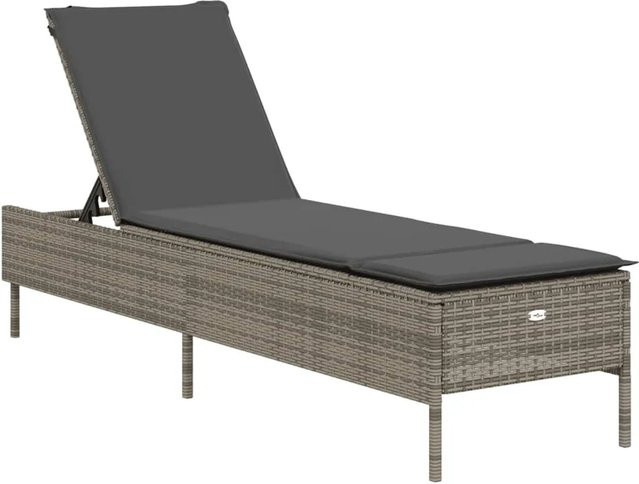 vidaXL Sonnenliege aus Poly Rattan mit Auflage in Grau, verstellbare Rückenlehne und wetterfestem Polster, B/T/H: 198 x 55 x 39/50/62/75/88/97 cm - Bild 1