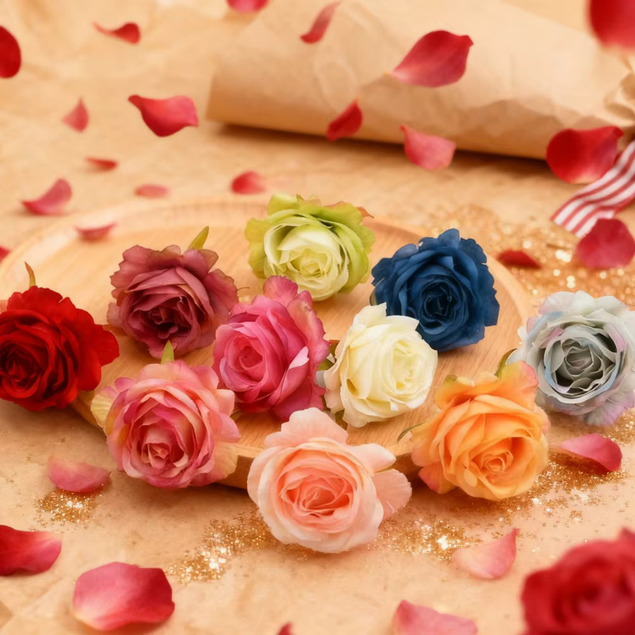 50 Stück Künstliche Seidenrosen Köpfe in Multicolour für deine Hochzeits- und Valentinstagsdekoration sowie DIY-Girlanden - Bild 2