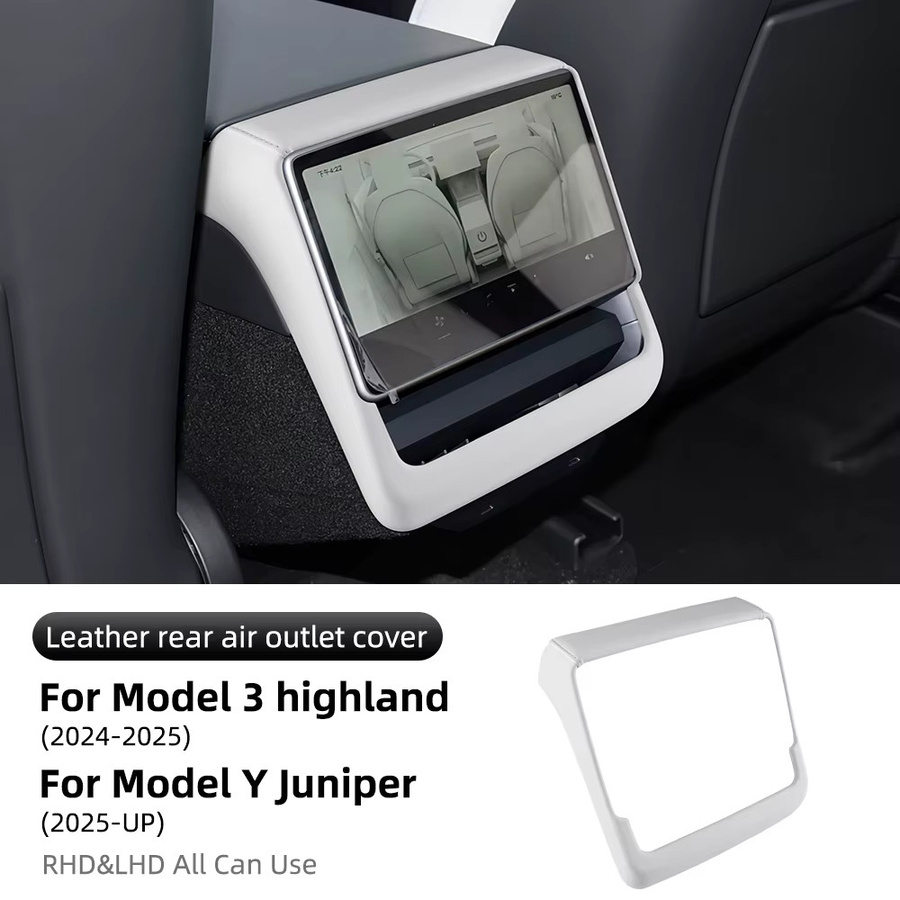 KUNGKIC Schutzrahmen für den hinteren Bildschirm aus PU-Leder und ABS für Tesla Model Y Juniper und Model 3 Highland, Farbe: Weiß - Bild 7