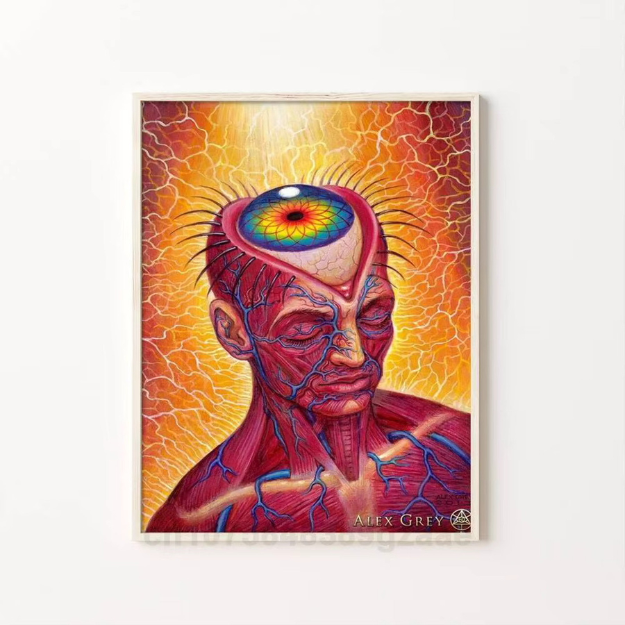 Abstraktes Alex Grey Trippy Psychedelic Poster als selbstklebender wasserfester Papieraufkleber in Multicolour - Bild 7