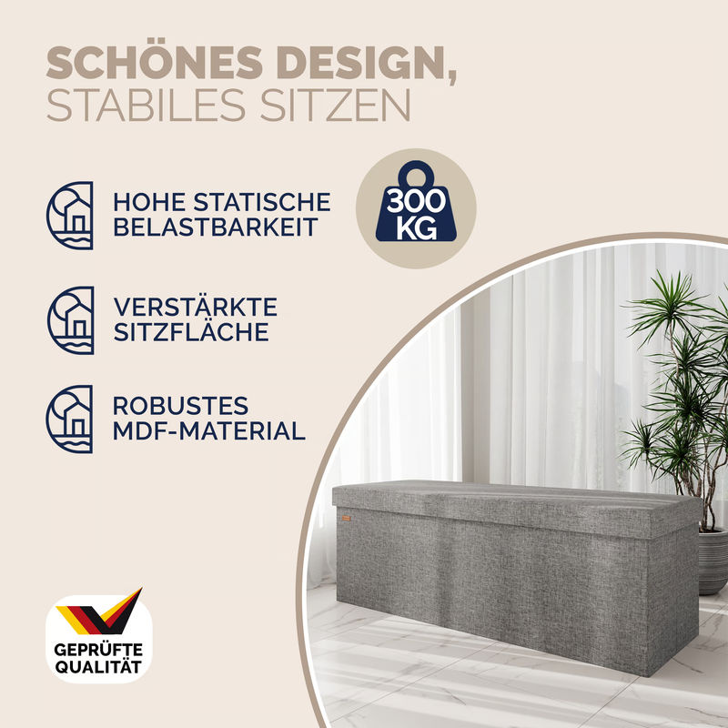 Casaria Sitzbank mit Stauraum in Grau, faltbar, B/T/H: 115 x 38 x 38 cm - Bild 3