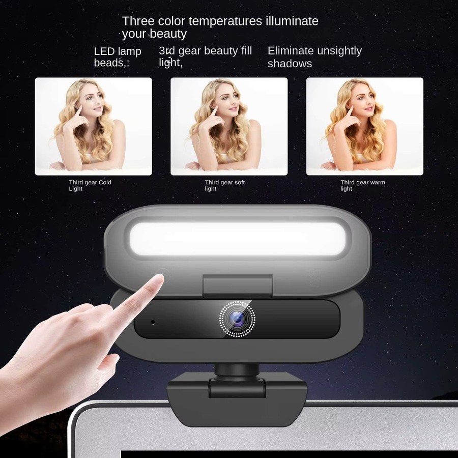 Bytelike 4K UHD USB Webcam mit Ringlicht, Autofokus, Nachtsicht und Mikrofon in Schwarz - Bild 2