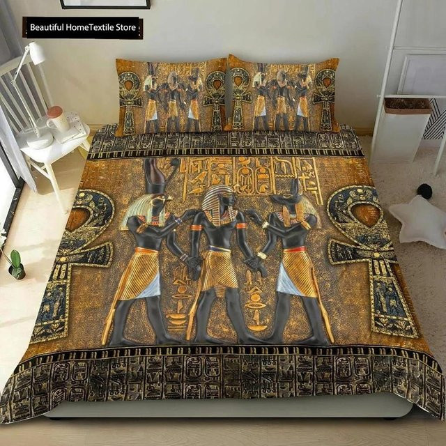 Bettwäsche Set Anubis Ägyptisches Symbol mit Bettbezug und Kissenbezug in Schwarz, B/H: 135 x 200 cm - Bild 1