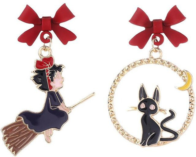 Wucifang Jewelry Ohrclips, Japanische Hexe und schwarze Katze, Metall, Damen - Bild 1